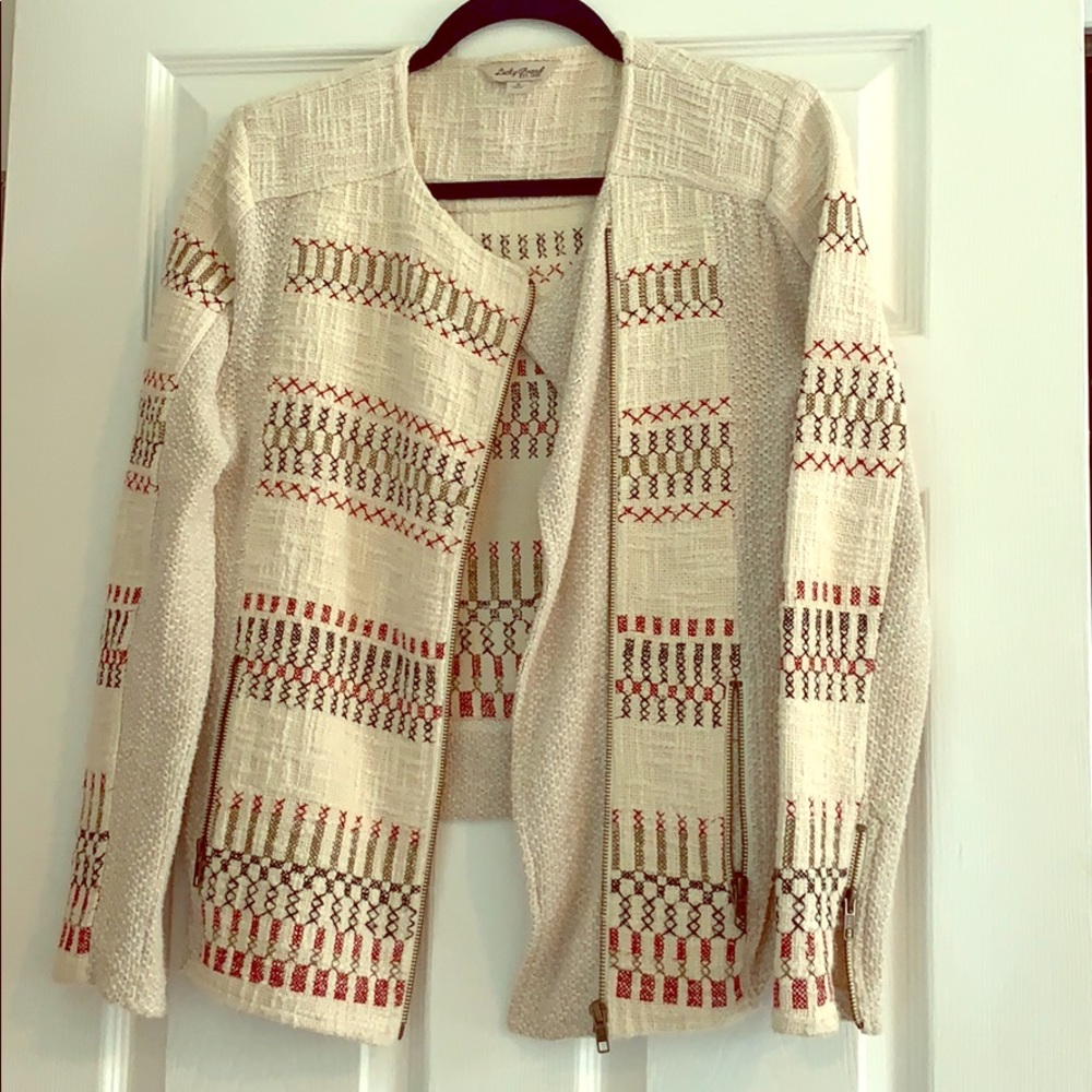 Lucky Brand Embroidered Light Jacket Tan Small
